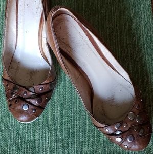 Italian leather studded wedge shoes